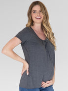 Petal Front Short Sleeve Top in Charcoal (4828435677278)