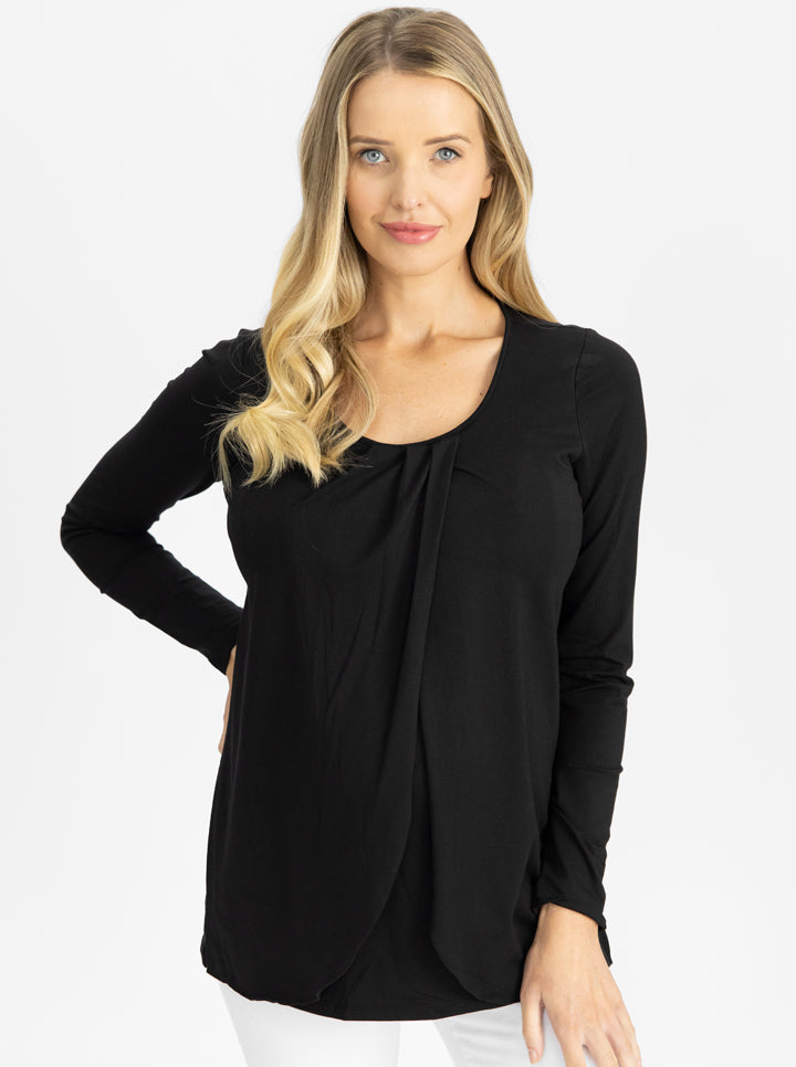Long Sleeve Maternity and Nursing Top in Black main (4792059265118)