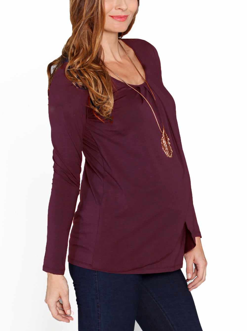Main view - Petal Front Long Sleeve Nursing Top - Deep Plum (1580642664542)