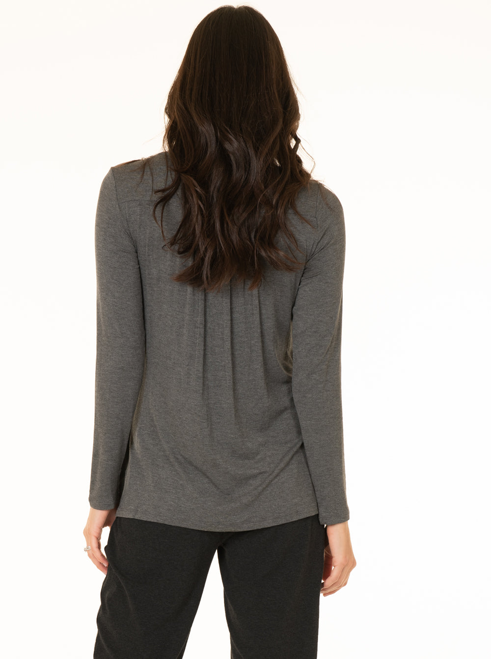 Back view - Petal Front Maternity Long Sleeve Nursing Top - Grey (4158750163038)