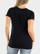 Maternity & Nursing Petal Front Short Sleeve Top in Black - Angel Maternity - Maternity clothes - shop online (6640278306910)