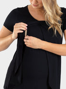 Maternity & Nursing Petal Front Short Sleeve Top in Black - Angel Maternity - Maternity clothes - shop online (6640278306910)