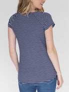 Back view - Maternity Petal Front Short Sleeve Nursing Top in Navy Stripes (4802020147294)