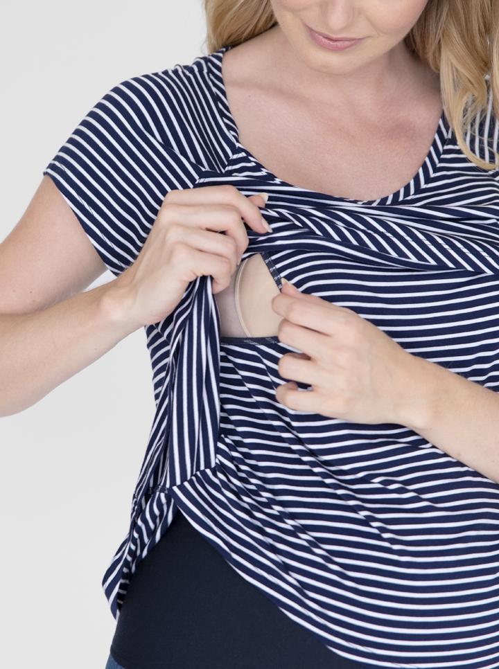 Easy access Maternity Petal Front Nursing Top in Navy Stripes nursing (4802020147294)