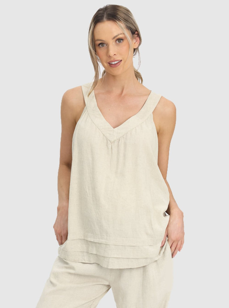 Front view - Maternity Sleeveless Linen summer Top in Beige (6640781623390)