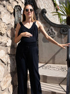 Main view -Black linen maternity pants; perfect for hot weather. (6640782049374)