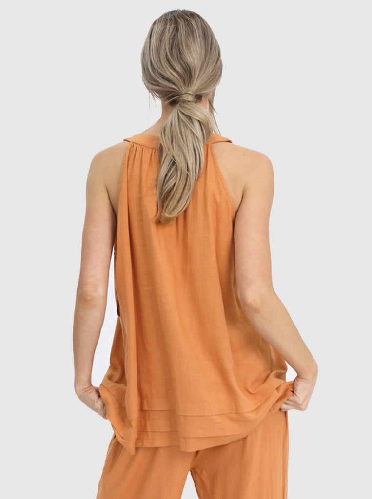 Back view - Maternity Sleeveless Linen Summer Top in Orange (6640781590622)
