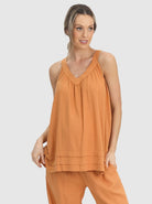 Main view - Maternity Sleeveless Linen Summer Top in Orange (6640781590622)