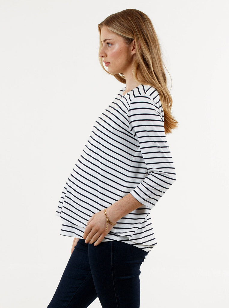 Side view - Bamboo Stripe Long Sleeve Maternity and Nursing Top (6669517127774)
