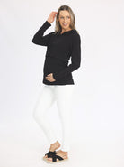 Black Maternity & Nursing Hoodie with white pants (6636237291614)