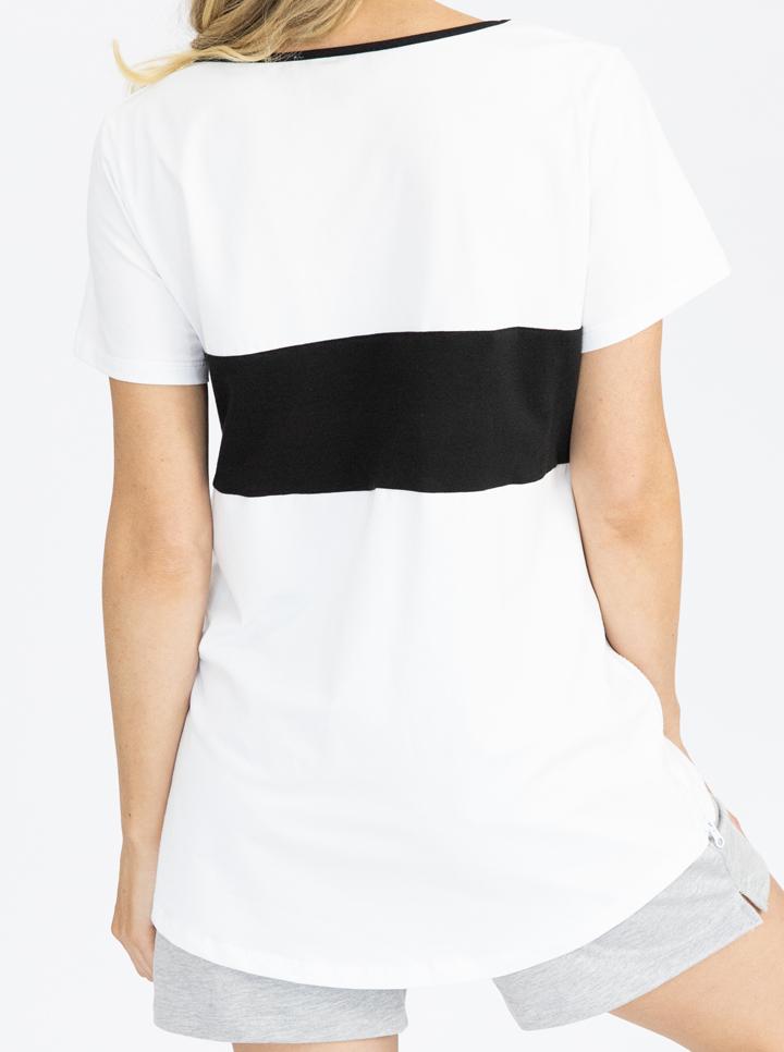 Back view - Maternity and Nursing T-Shirt in Black and White (4802020540510)
