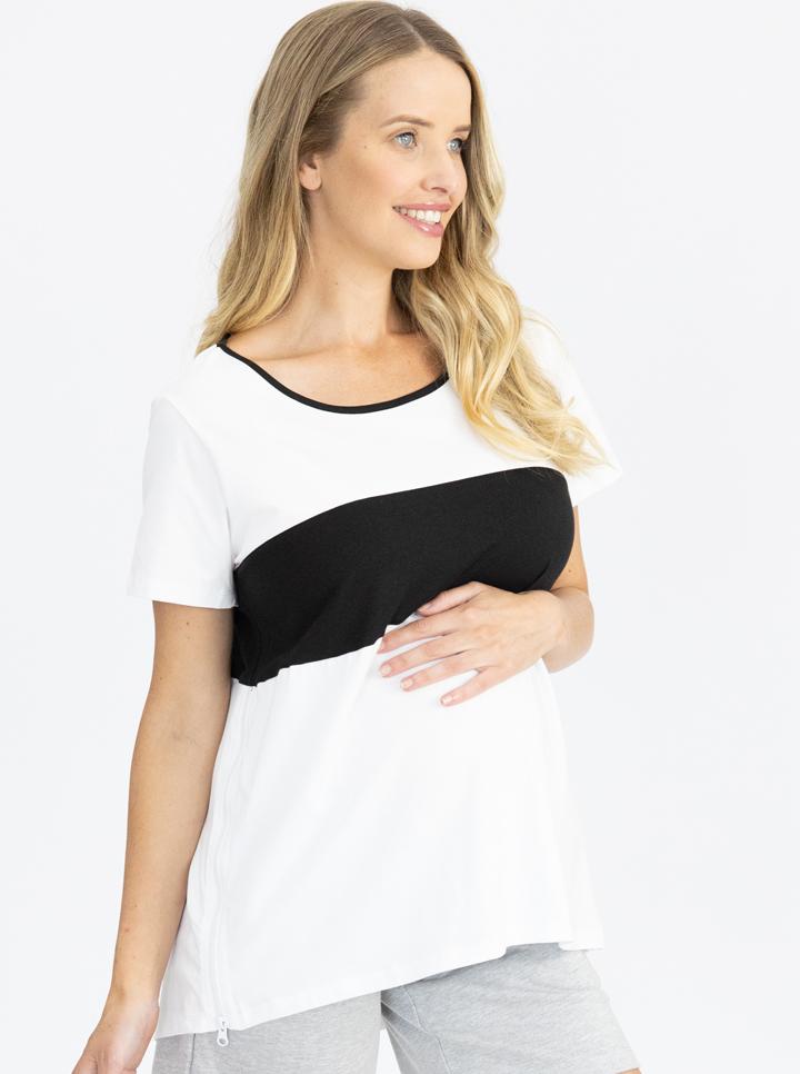 Side view - Maternity and Nursing T-Shirt in Black and White (4802020540510)