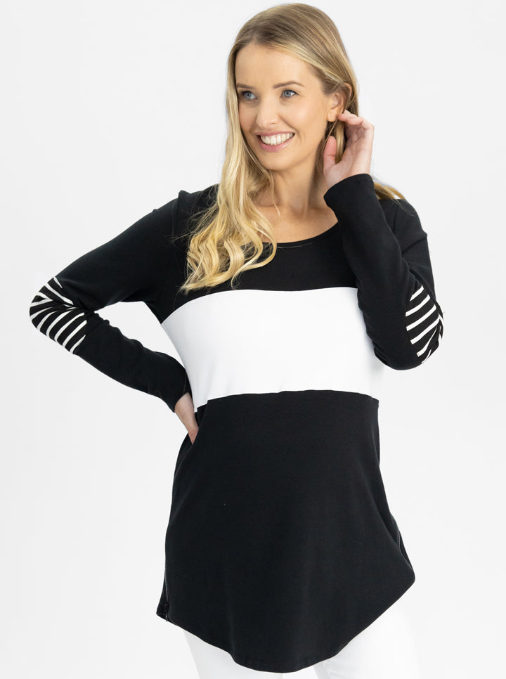 Maternity and Nursing Long Sleeve T-Shirt in Black and White - Angel Maternity USA (4791695605854)