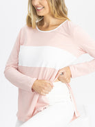 Nursing friendly - Maternity and Nursing Long Sleeve T-Shirt in Pink and White (4791693934686)