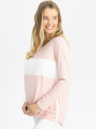 Side view - Maternity and Nursing Long Sleeve T-Shirt in Pink and White (4791693934686)