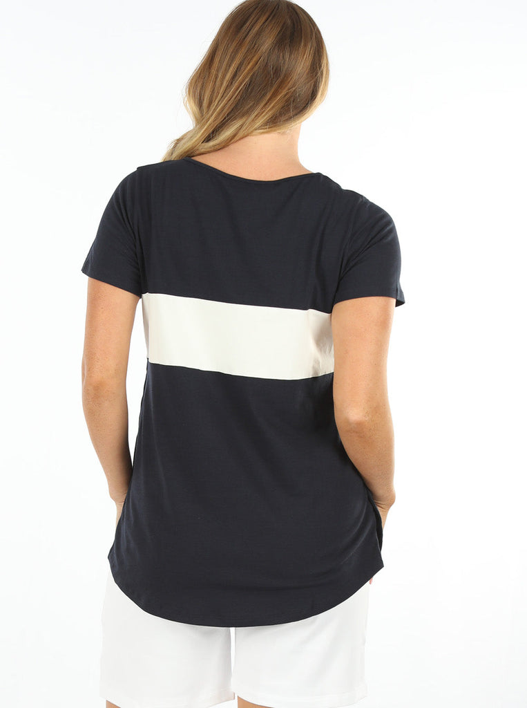 Back view - Navy Maternity and Nursing Cotton T-Shirt (6663267876958)