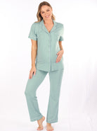 Full view - Maternity & Nursing Button Front Pajama Set in Sage (6659036840030)