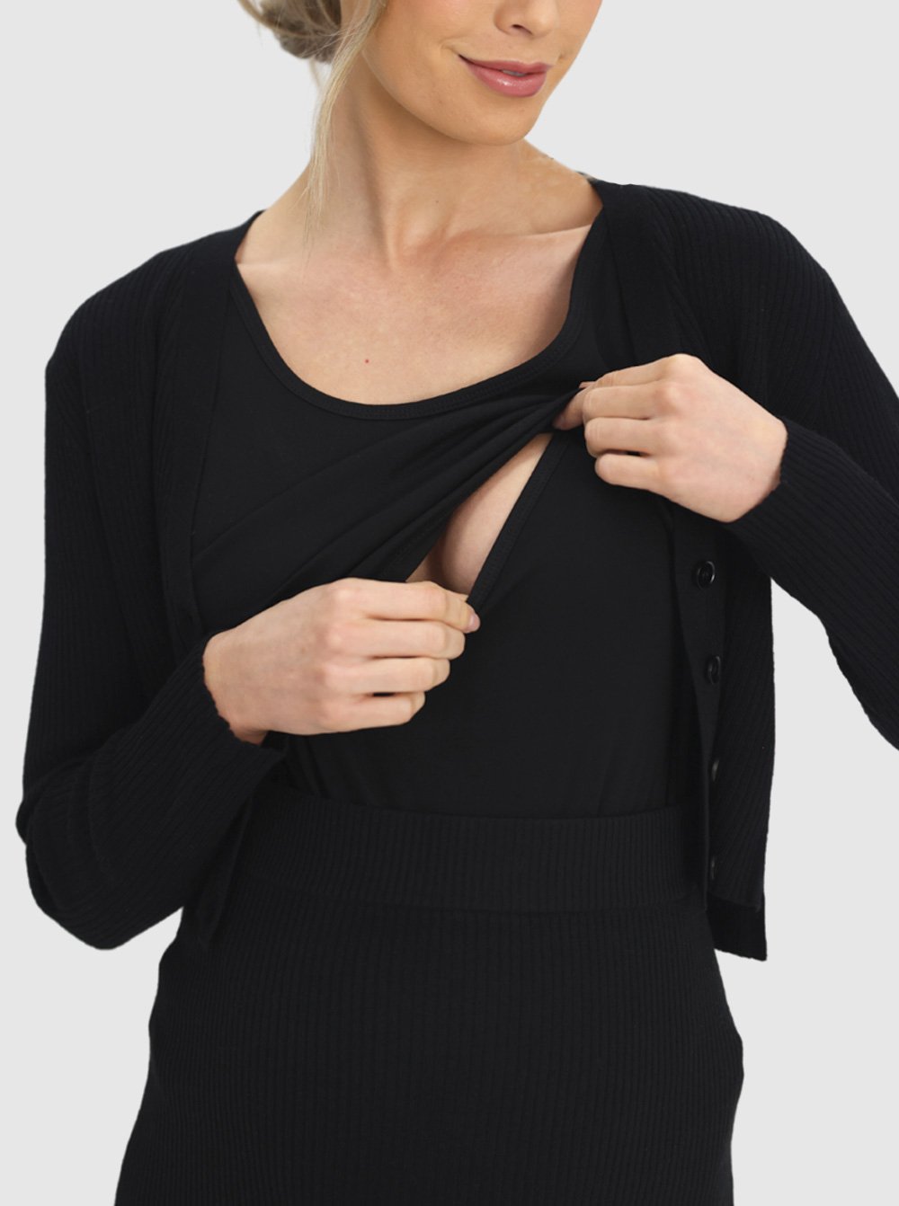 Maternity Long Sleeve Cardigan in Black (6621382312030)
