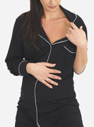 Maternity and Nursing Long Sleeve Pyjama Set in Black (6618547159134)
