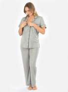 Maternity and Nursing short Sleeve Pyjama Set in Marl Grey Bamboo (6664047493214)