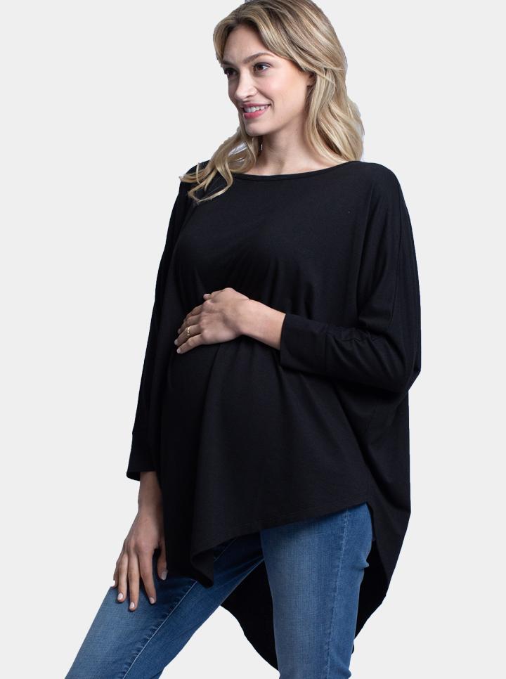 Main view - Loose Fit Oversize Maternity Black Tee  (4754174017630)