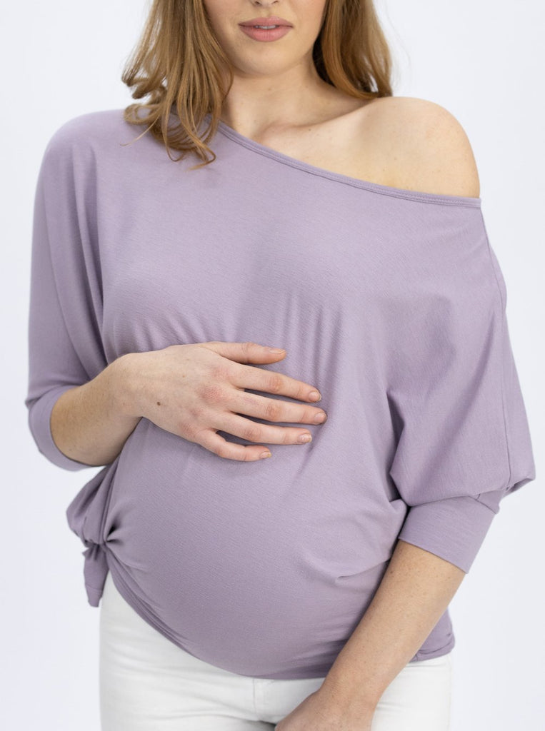 Front view - Loose Fit Oversize Purple Maternity Tee  (4754253873246)