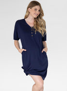 Front view - Mama Hospital Nightie in Navy (4827649278046)