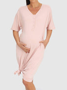 Mama Hospital Nightie, Long Length with Baby Pouch in Pink (6621381853278)