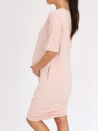 Mama Hospital Nightie, Long Length with Baby Pouch in Pink (6621381853278)