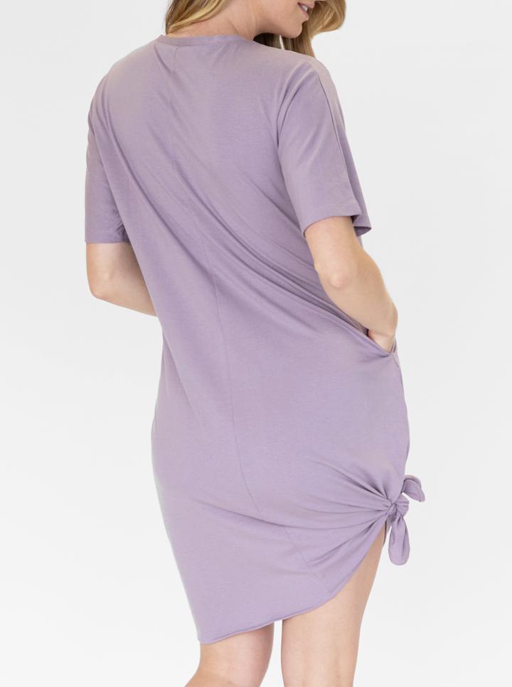 Back view -  A young pregnant woman in Mama Hospital Nightie in Lavender (4827649179742)
