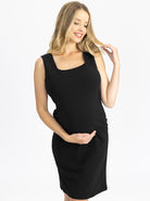 Side view - Classic Cotton Nursing Tank Dress in Black - Angel Maternity USA (4718803681374)