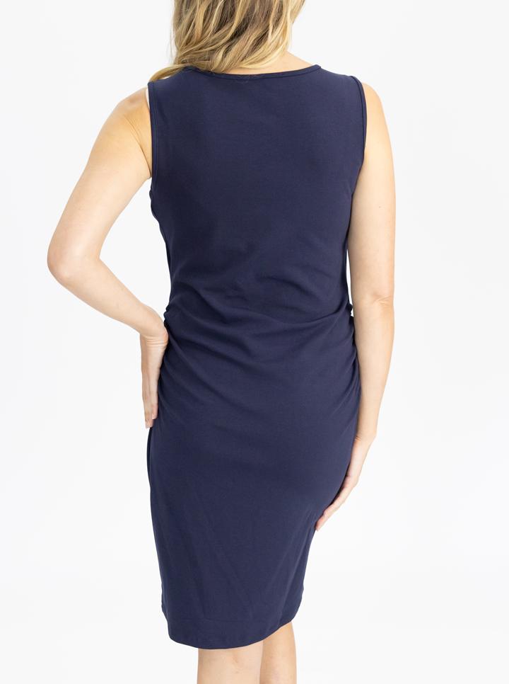 Classic Cotton Nursing Tank Dress in Navy back (4801468989534)