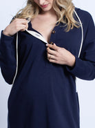 Maternity Oversize Hoodie Button Nursing Dress - Navy - Angel Maternity USA (4697184305246)