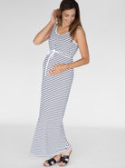 Main view - Sleeveless Maternity & Nursing Maxi Dress - White and Navy Stripes (4827650162782)