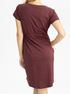 Back view - Zipper Drawstring Maternity & Nursing Dress in Burgundy (4801469055070)