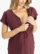 Nursing friendly - Zipper Drawstring Maternity & Nursing Dress in Burgundy (4801469055070)