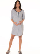 Button Front Nursing Sleep Dress - Navy Stripes - Angel Maternity USA (4372294664286)
