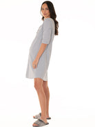Button Front Nursing Sleep Dress - Navy Stripes - Angel Maternity USA (4372294664286)