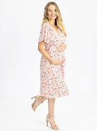 Side view - Pink Floral Print Maternity and Nursing Wrap Dress (4802020507742)