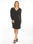 Black Long Sleeves Maternity Crossover Neckline & Tie Waist Nursing Wrap Dress (6618200309854)