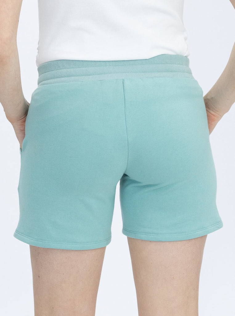 Back view - Cotton Maternity Summer Shorts in Sage - Angel Maternity USA (4801469579358)