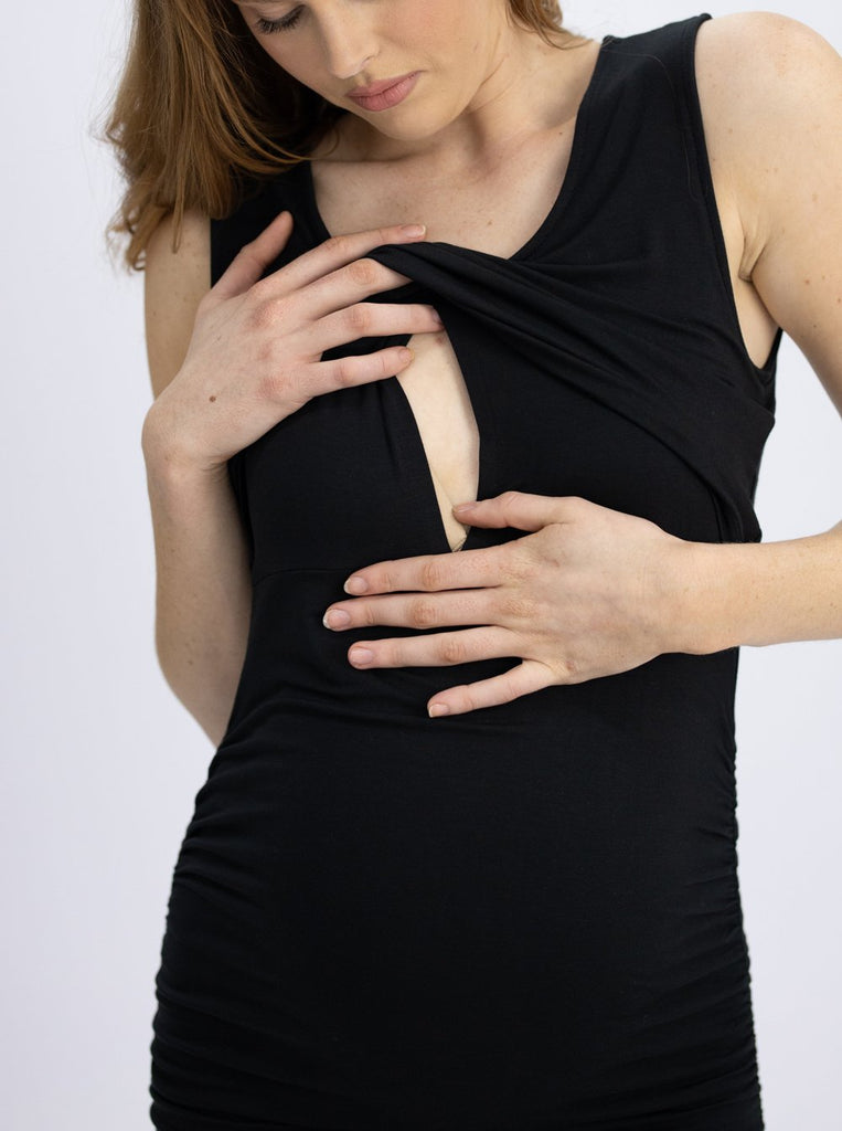 Breastfeeding access - Sleeveless Black Bodycon Nursing Dress (4539761131614)