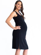 Side view - Maternity & Nursing Sleeveless Dress in Black  (4530640093278)