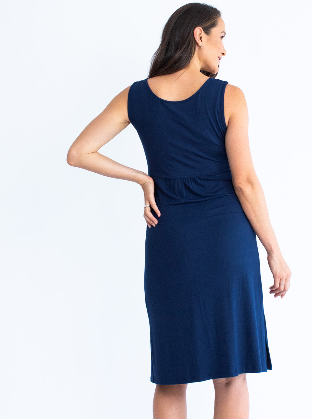 Back view - Maternity & Nursing Sleeveless Dress in Navy (4530640093278)