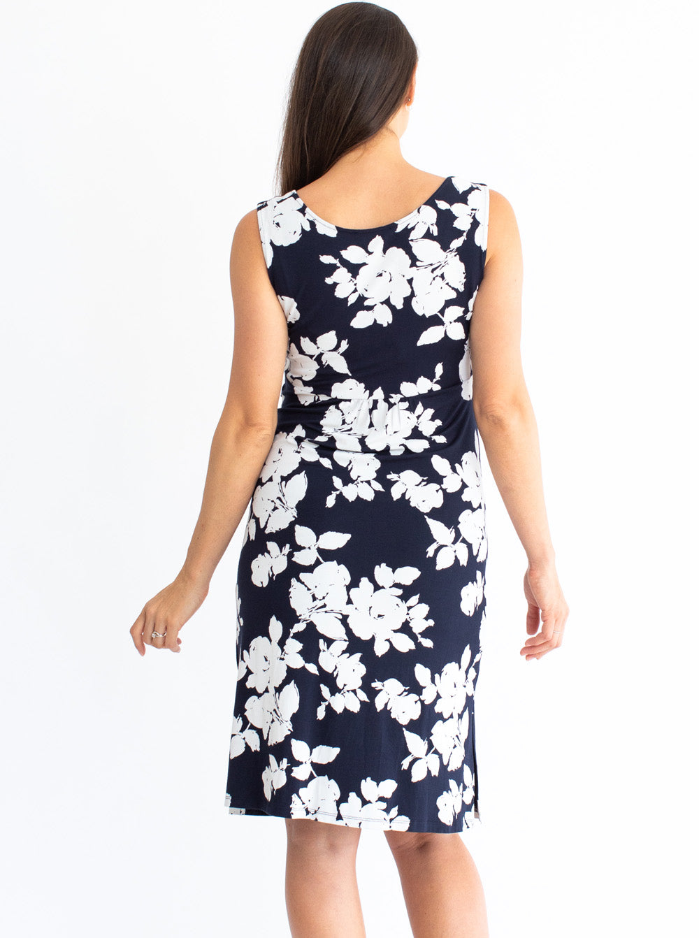 Maternity & Nursing Sleeveless Dress - Navy Print - Angel Maternity USA (4530593529950)