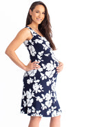 Maternity & Nursing Sleeveless Dress - Navy Print - Angel Maternity USA (4530593529950)