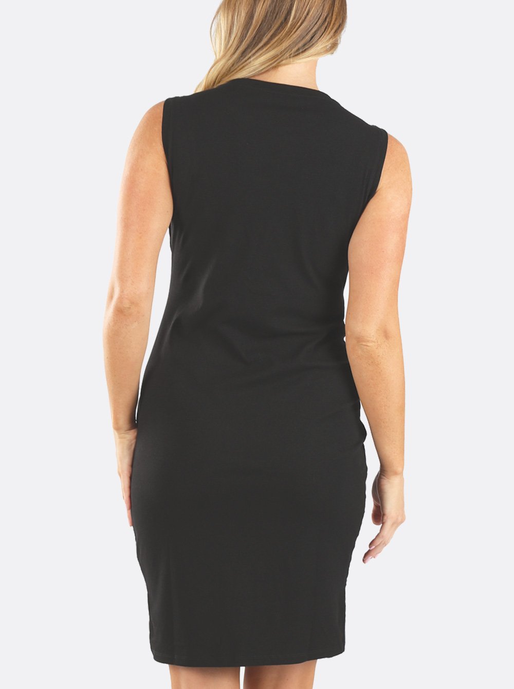 Back view - Sleeveless Black Maternity and Nursing Tie Knot Dress (6640777625694)