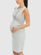 Side view - A pregnant woman in Sleeveless Maternity & Nursing Tie Knot Dress in Marl Grey (6640546840670)