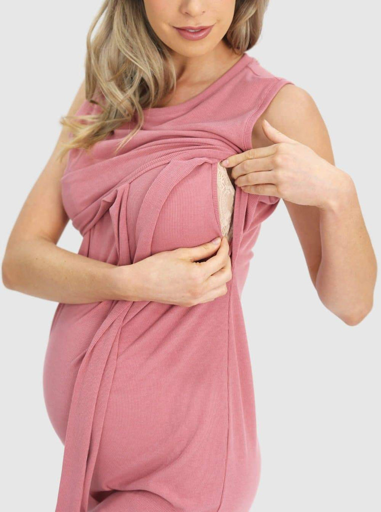 Nursing friendly - Sleeveless Maternity and Nursing Tie Knot Dress in Rose Pink (6640546119774)