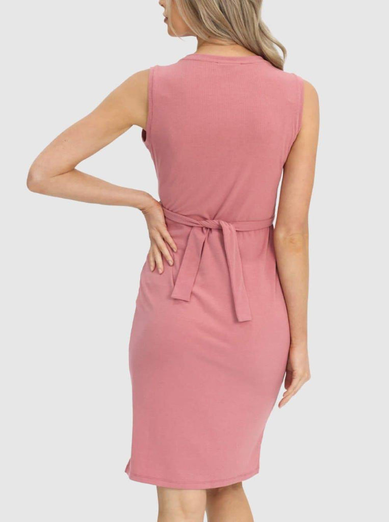 Back view - Sleeveless Maternity and Nursing Tie Knot Dress in Rose Pink (6640546119774)